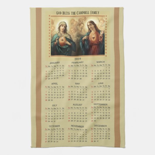 Heiliges Herz 2019 von Jesus- u. Mary-Kalender Geschirrtuch (Vertikal)