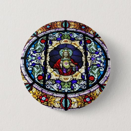 Heiliges Herz des Jesus-Buntglas-Fensters Button (Vorderseite)