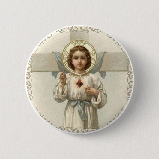 Heiliges Herz des Kindes Jesus mit Kreuz Button (Vorderseite)
