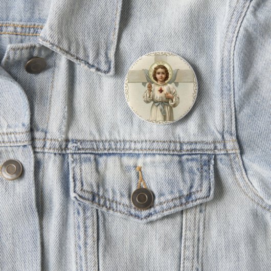 Heiliges Herz des Kindes Jesus mit Kreuz Button (Beispiel)
