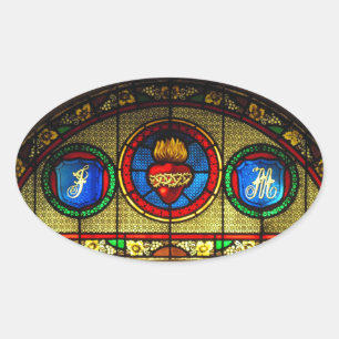 Heiliges Herz (J&M) Buntglas-Aufkleber Ovaler Aufkleber