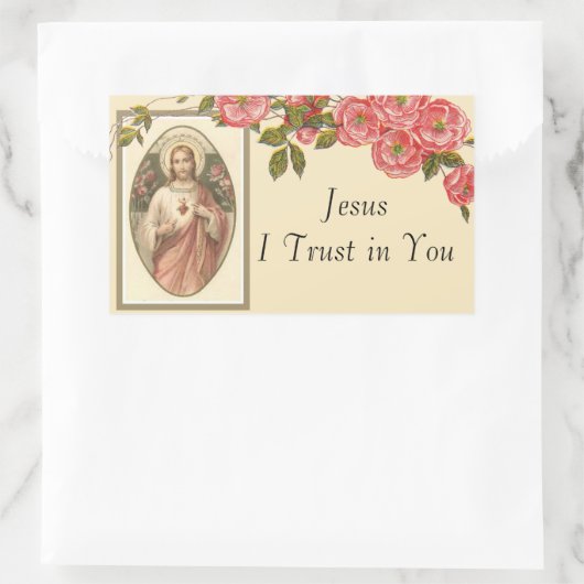 Heiliges Herz Jesu Blumengrenze Rechteckiger Aufkleber (Tasche)