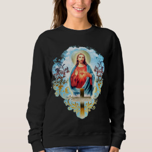 Heiliges Herz Jesu Christi Vintagen Kreuz Catholi Sweatshirt