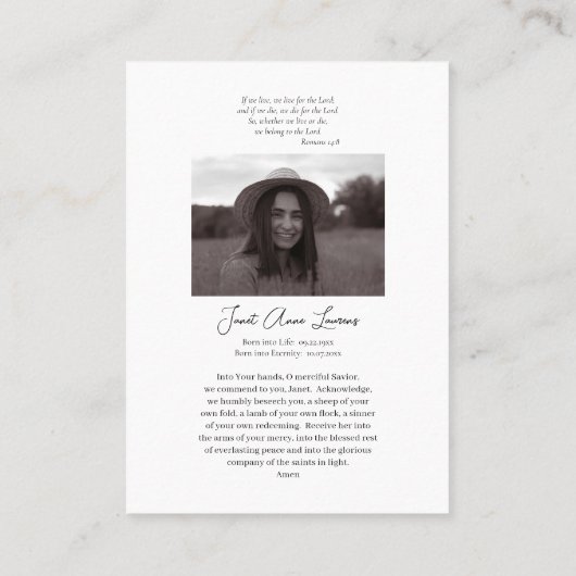 Heiliges Herz Jesu katholische Beerdigung Gebetska Platzkarte (Rückseite)