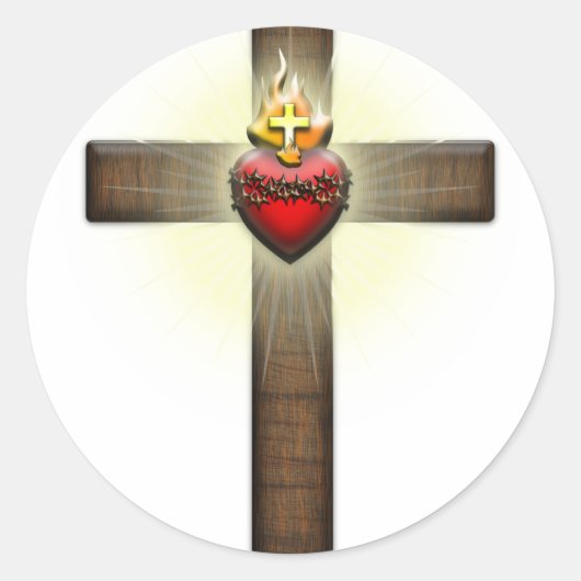 Heiliges Herz Jesu Kreuzes Runder Aufkleber (Vorderseite)