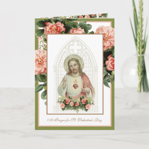 Heiliges Herz Jesu Pfirsichblüten Religiös Vintage Feiertagskarte