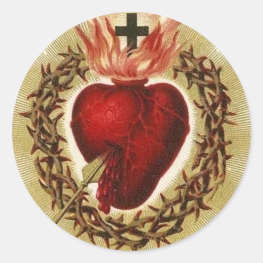 Heiliges Herz Jesu Vintag katholische Religiöse Runder Aufkleber (Vorderseite)