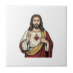Heiliges Herz Jesu Vintage-Stich Vektor Kunst_1 Fliese