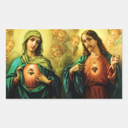 Heiliges Herz Jesus & Unbeflecktes Herz Mary Stick Rechteckiger Aufkleber (Vorderseite)