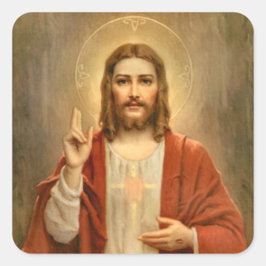 Heiliges Herz mit Halo Quadratischer Aufkleber (Vorderseite)