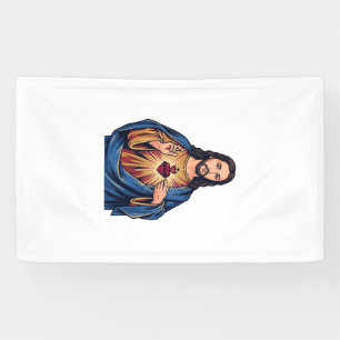 Heiliges Herz Vintage Gravur Religiöser Vektor De Banner