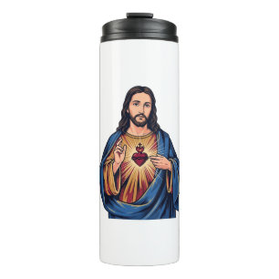 Heiliges Herz Vintage Gravur Religiöser Vektor De Thermosbecher