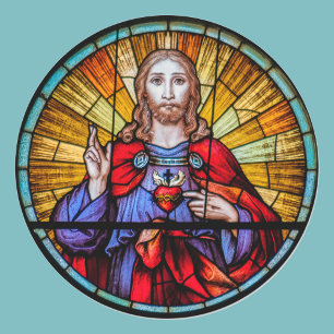Heiliges Herz von Jesus festgehaltenes Glasfenster Runder Aufkleber