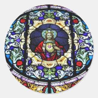 Heiliges Herz von Jesus festgehaltenes Glasfenster Runder Aufkleber