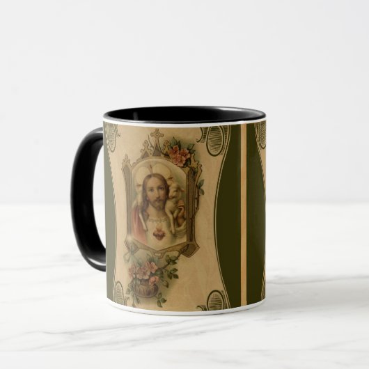Heiliges Herz von Jesus mit Lamm u. Blumen Tasse (Vorderseite Links)
