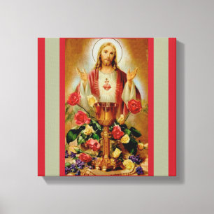 Heiliges Herzchalice-Rosen-Rosenbeet Jesus Leinwanddruck