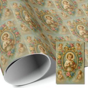 Heiliges Jesuskind mit Engeln Vintage Katholisch Geschenkpapier