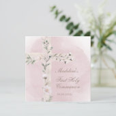 Heiliges Kreuz auf staubrosa Erste Heilige Kommune Einladung (Stehend Vorderseite)