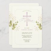 Heiliges Kreuz Erste Heilige Kommunion Rosa Einladung (Vorne/Hinten)