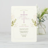 Heiliges Kreuz Erste Heilige Kommunion Rosa Einladung (Stehend Vorderseite)