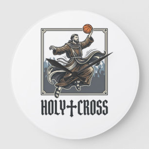 Heiliges Kreuz Vintage Basketball Religiöses Shirt Große Wanduhr