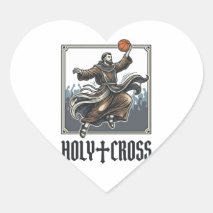 Heiliges Kreuz Vintage Basketball Religiöses Shirt Herz-Aufkleber