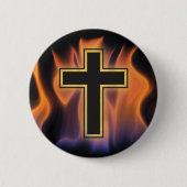 HEILIGES LODERNDES FEUER-KREUZ! CHRISTLICHER BUTTON (Vorderseite)