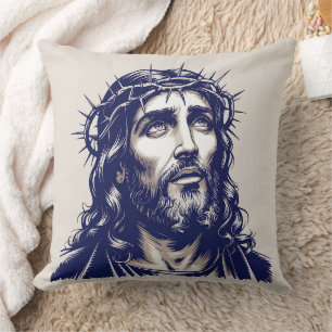 Heiliges Portrait Jesu - Vintages Kunstkissen Kissen
