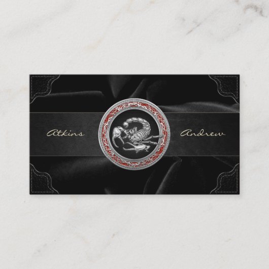 Heiliges Silberkorpion auf schwarz Visitenkarte (Vorderseite)