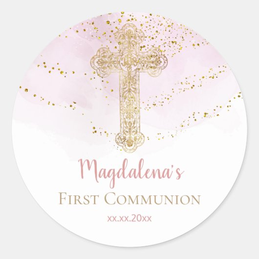 Heiligkreuz der ersten Kommunion Runder Aufkleber (Vorderseite)