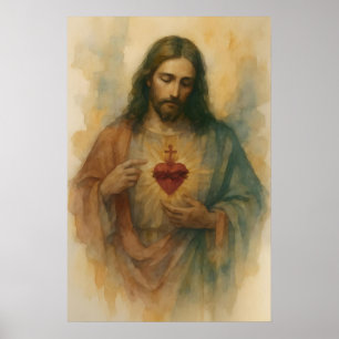 Heiligstes Herz Jesu Aquarell Andachtskunst Poster