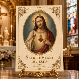 Heiligstes Herz Jesu Florales Gold Vintage Postkarte
