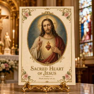 Heiligstes Herz Jesu Florales Gold Vintage Postkarte