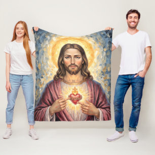 Heiligstes Herz Jesu Künstlerische Impasto-Malerei Fleecedecke