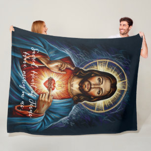 Heiligstes Herz Jesu künstlerische Kreidezeichnung Fleecedecke