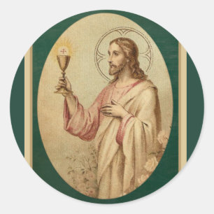 Heiligstes Herz Jesu mit Kelch und Eucharistie Runder Aufkleber
