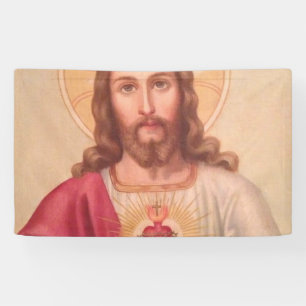 Heiligstes Herz Jesu Vintage Kunst Banner