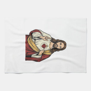 Heiligstes Herz Jesu Vintage-Stich-Vektor Kunst_1 Geschirrtuch