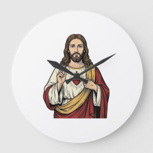 Heiligstes Herz Jesu Vintage-Stich Vektor Kunst_1 Große Wanduhr