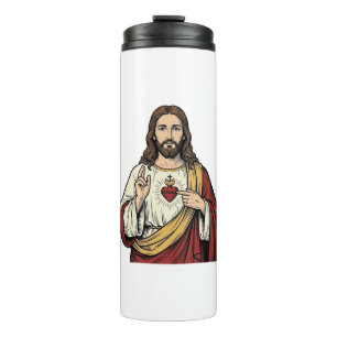 Heiligstes Herz Jesu Vintage-Stich Vektor Kunst_1 Thermosbecher