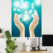 Heilkräfte auf dem Chakra-Heiler mit grünem Hinter Poster (Heimbüro)