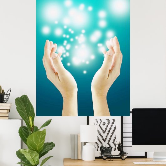 Heilkräfte auf dem Chakra-Heiler mit grünem Hinter Poster (Heimbüro)