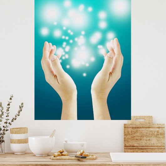 Heilkräfte auf dem Chakra-Heiler mit grünem Hinter Poster (Küche)