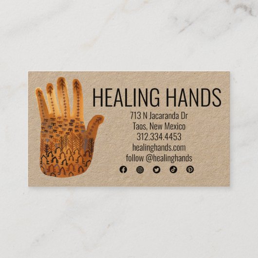 Heilung der Hände Wasserfarben Boho Social Media I Visitenkarte (Rückseite)