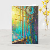 Heilung des Dreamcatchers im Fenster | Wohlfühlen Karte (Gelbe Blume)