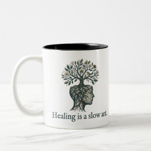 "Heilung ist eine langsame Kunst" Mindful Tree Roo Zweifarbige Tasse