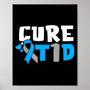 Heilung T1d Diabetes Aufklärung Typ 1 blaues Band Poster