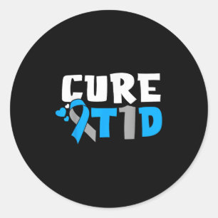 Heilung T1d Diabetes Aufklärung Typ 1 blaues Band Runder Aufkleber
