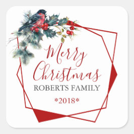 Heily Wreath Red Bullfinch Quadratischer Aufkleber