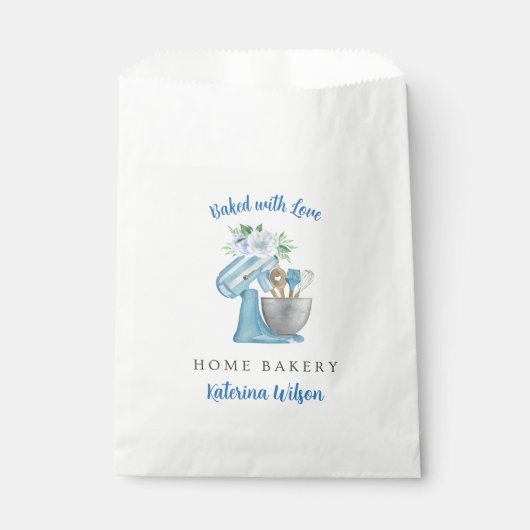 Heim-Bäckerei Blaue-Blumen-Mixer Geschenktütchen (Vorderseite)